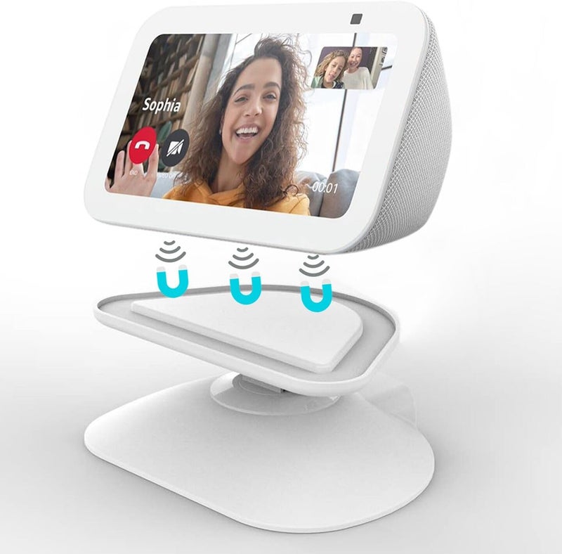 Dianves Adjustable Stand for Echo Show 5 (3rd Gen)， Tilt + Swivel Stand Multi Angle Rotation Magnetic Anti-Slip Base for Show 5,Rotatable All Around Compatible with Mobile Phones (White) - Image 1